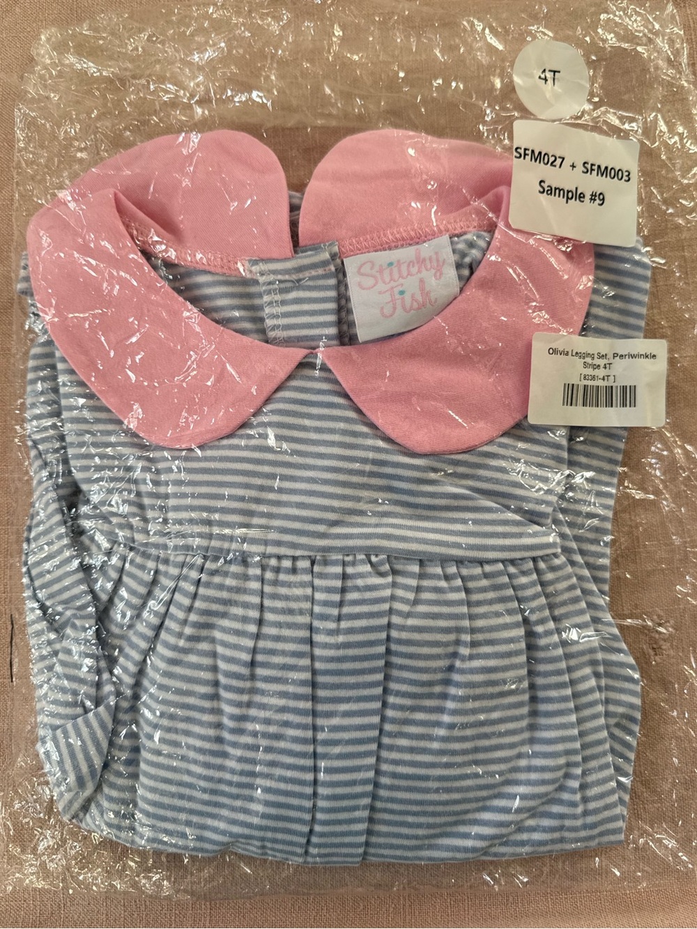 NWT- Stitchy Fish leggings set, stripe, long sleeve top, blue and pink